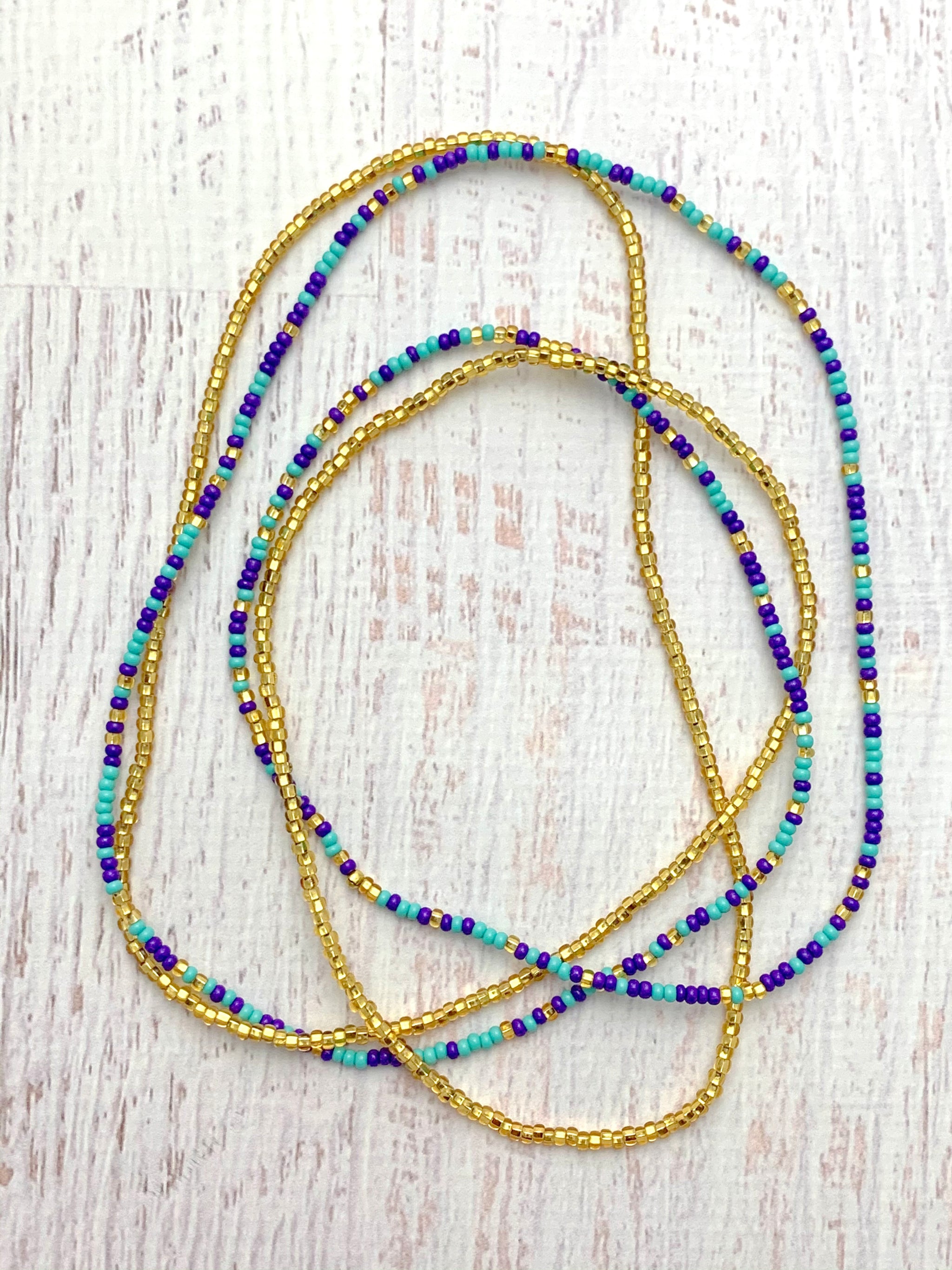African Waist Beads (Purple, Turquoise, & Gold) - DUNEDAAL