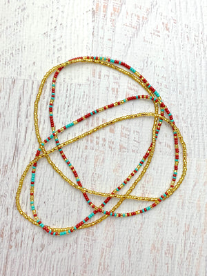 African Waist Beads (Red, Turquoise, & Gold)